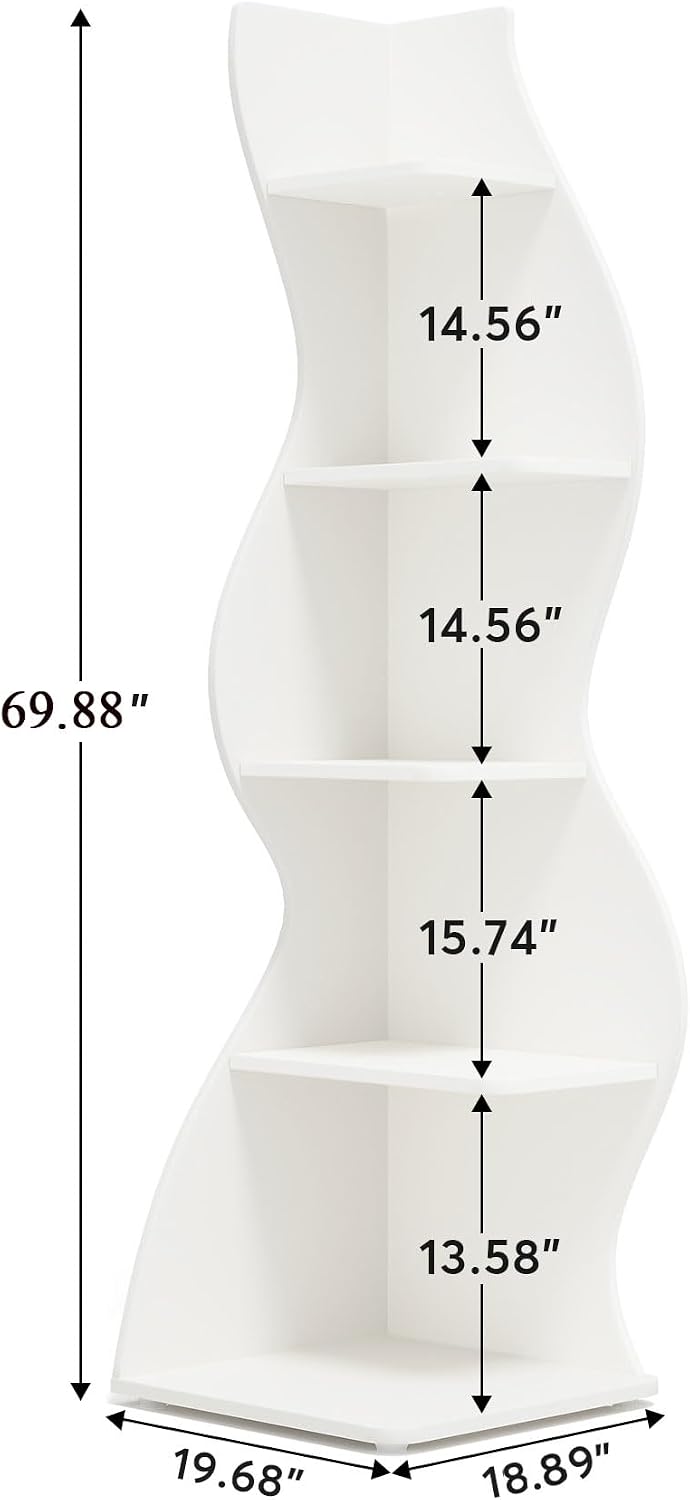 Tribesigns Corner Shelf, Modern 5-Tier Wall Corner Bookshelf, Stylish Corner Small Bookcase Storage Rack Plant Stand with Unique Shape for Living Room, Home Office (White, 1PC)
