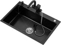 304 Stainless Steel Kitchen Sink Black Single Bowl Bar Sink Household Handmade RV Sink with Multi-Functional Pull-Out Faucet and Drainage Kit Top Mount Or Undermount (Black 50x45x22cm)