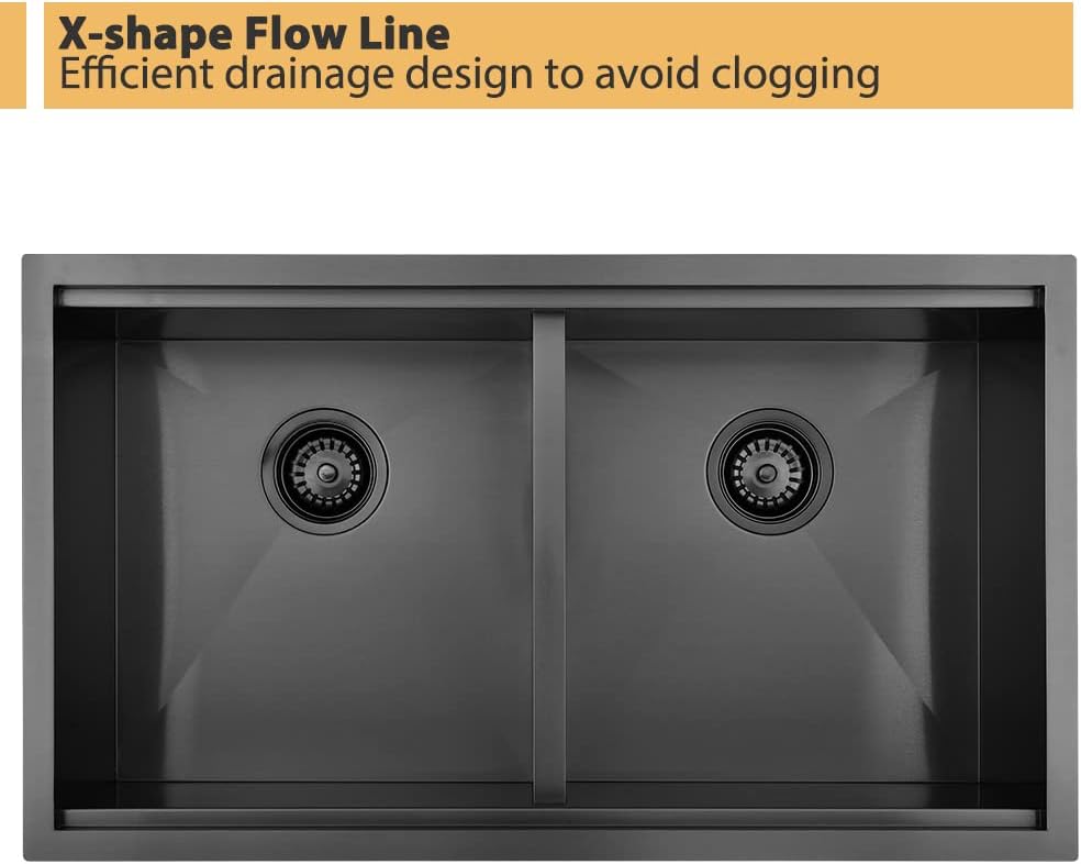 33 Inch Black Double Bowl Undermount Kitchen Sink Workstation-Bokaiya 33x19 Kitchen Sink Undermount 50/50 Double Bowl Sink 16 Gauge Black Stainless Steel Double Basin with Cutting Board