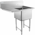 Empura 39' Wide Stainless Steel One Compartment Commercial Sink | Utility 18' x 18' Bowl for Restaurant Laundry Hotel | 18' Left Drainboard, 9.75' Backsplash, 38.5'W x 23.5'D x 44.25'H, 16 Gauge, NSF