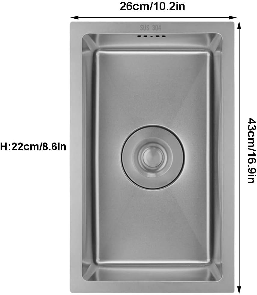 Generic Brushed Silver Single Bowl Kitchen Sinks 304 Stainless Steel Handmade Sink Bar Counter Balcony Kitchen Sink Drop in Or Undermount (Color : Silver, Size : 43x26x22cm)