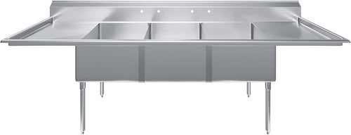 120 in. x 30 in. Stainless Steel Three Compartment Sink with 24 in. x 24 in. x 14 in. Bowls and Dual 24 in. Drainboards
