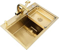 Kitchen Sink Single Bowl Bar Prep Gold Stainless Steel Drop-in Or Undermount Single Bowl RV Sink with Cutting Board (Color : Gold, Size : 60x46x22cm) (Gold 60x46x22cm)