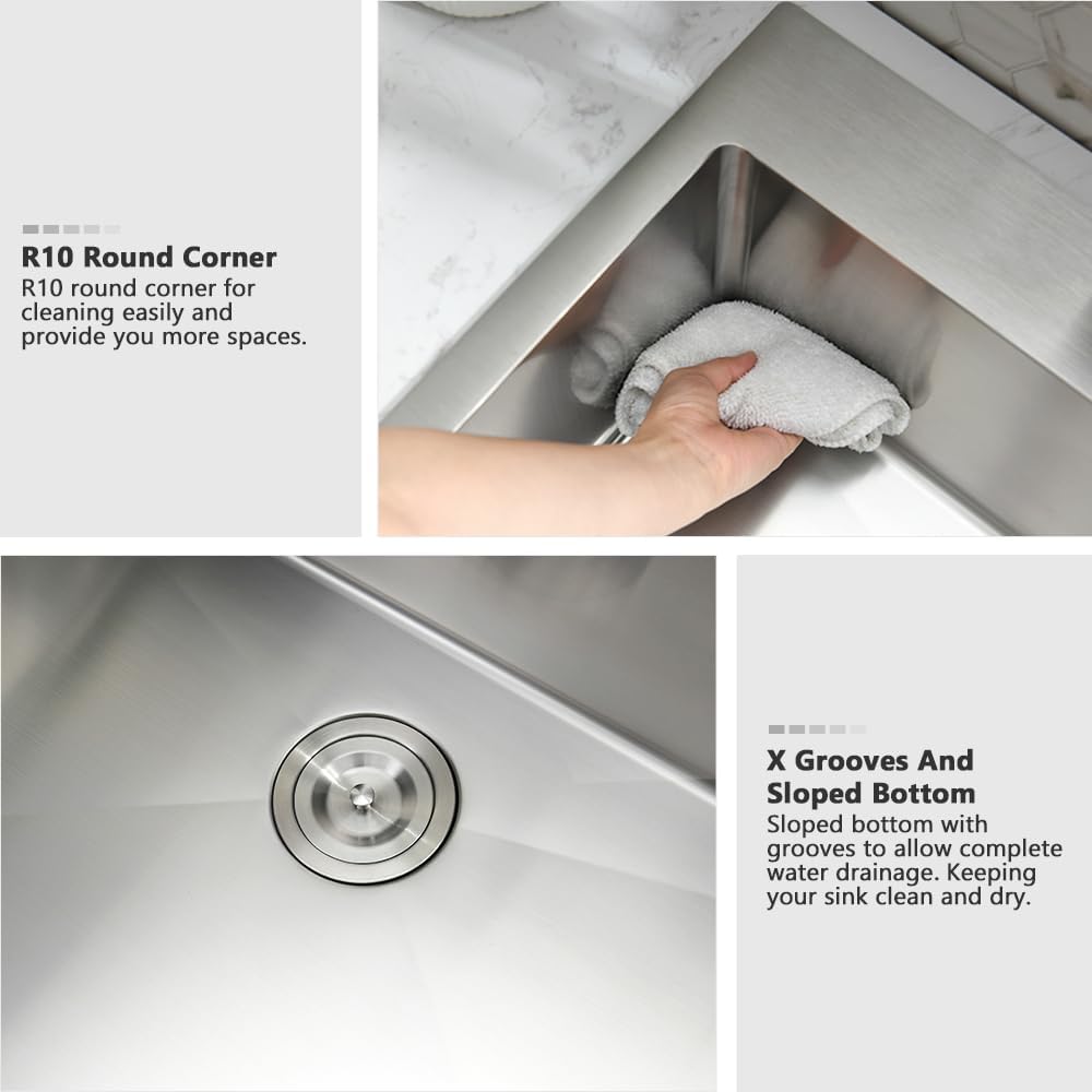 33 x 22 Drop In Kitchen Sink and Faucet Combo Set-VASOYO Stainless Kitchen Sinks Drop In Topmount Stainless Steel Deep Single Bowl Overmount Sink with Faucet