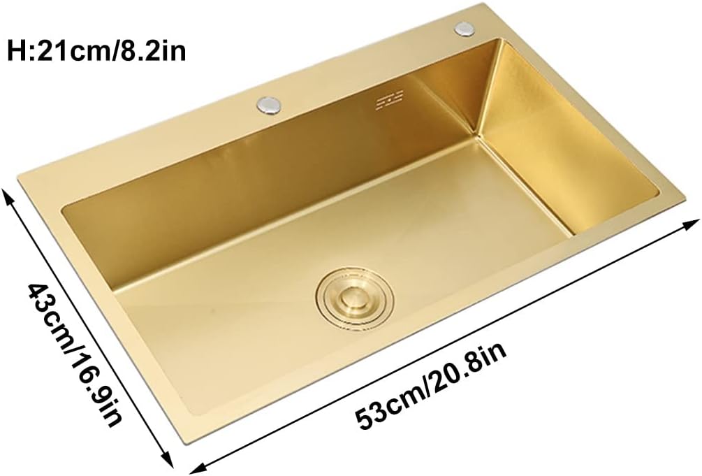 Home Décor Bar Sink Stainless Steel Single Bowl Kitchen Sink with Tap & Drain Assembly Drop in or Undermount (53 * 43 * 21Cm