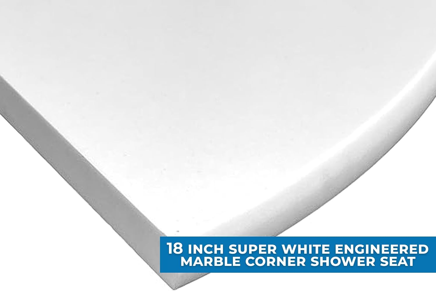 18' Super White Engineered Marble Corner Shower Seat – Floating or Solid Mount Bathroom Bench, Wall Mounted Shelf & Caddy for Showers, Classic Flatback Design