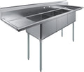 Stainless Steel Prep & Utility Sink | 304 Stainless Steel | Restaurant, Kitchen, Laundry, Garage | NSF (23 in. x 90 in. | Three Bowls | 2 Drainboards)
