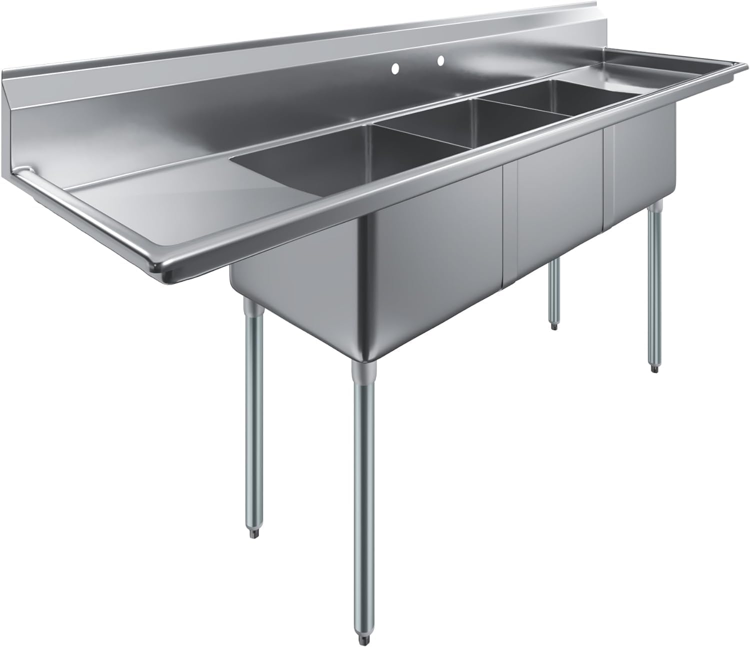 Stainless Steel Prep & Utility Sink | 304 Stainless Steel | Restaurant, Kitchen, Laundry, Garage | NSF (23 in. x 90 in. | Three Bowls | 2 Drainboards)