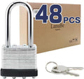 LanuBe Lock Laminated keyed Padlock (1-9/16', 40mm), keyed Alike Locks, Long Shackle,Marked Black Plastic Hoop, Pack of 48