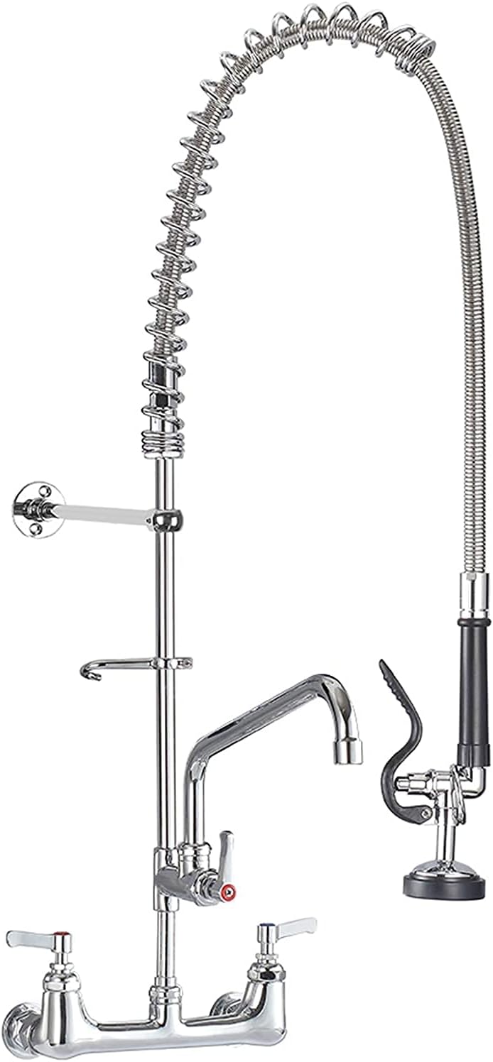 IMLEZON Commercial Faucet, Wall Mount Sink Faucet 8 Inch Center 47 Inch Commercial Kitchen Faucet with Pre-Rinse Sprayer and 12 Inch Swivel Spout