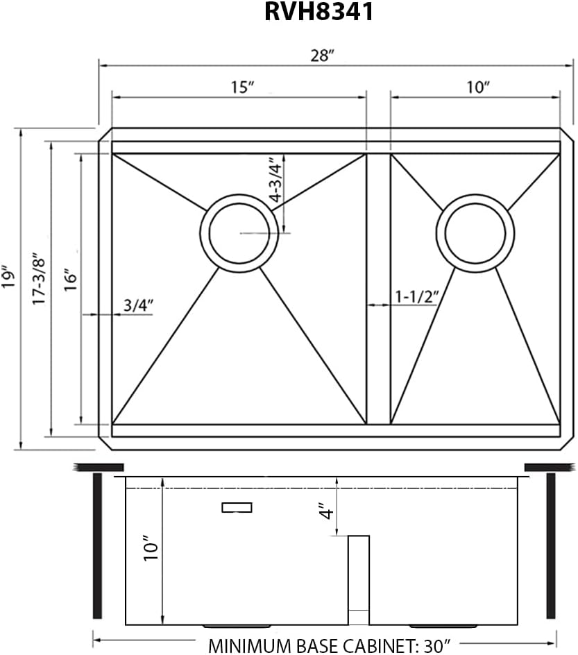 Ruvati 28-inch 60/40 Double Bowl Kitchen Sink - Undermount Low Divide 16 Gauge Stainless Steel Kitchen Sink with Brushed Finish hides scratches, Easy-to-Clean Undermount Sinks - RVH8341