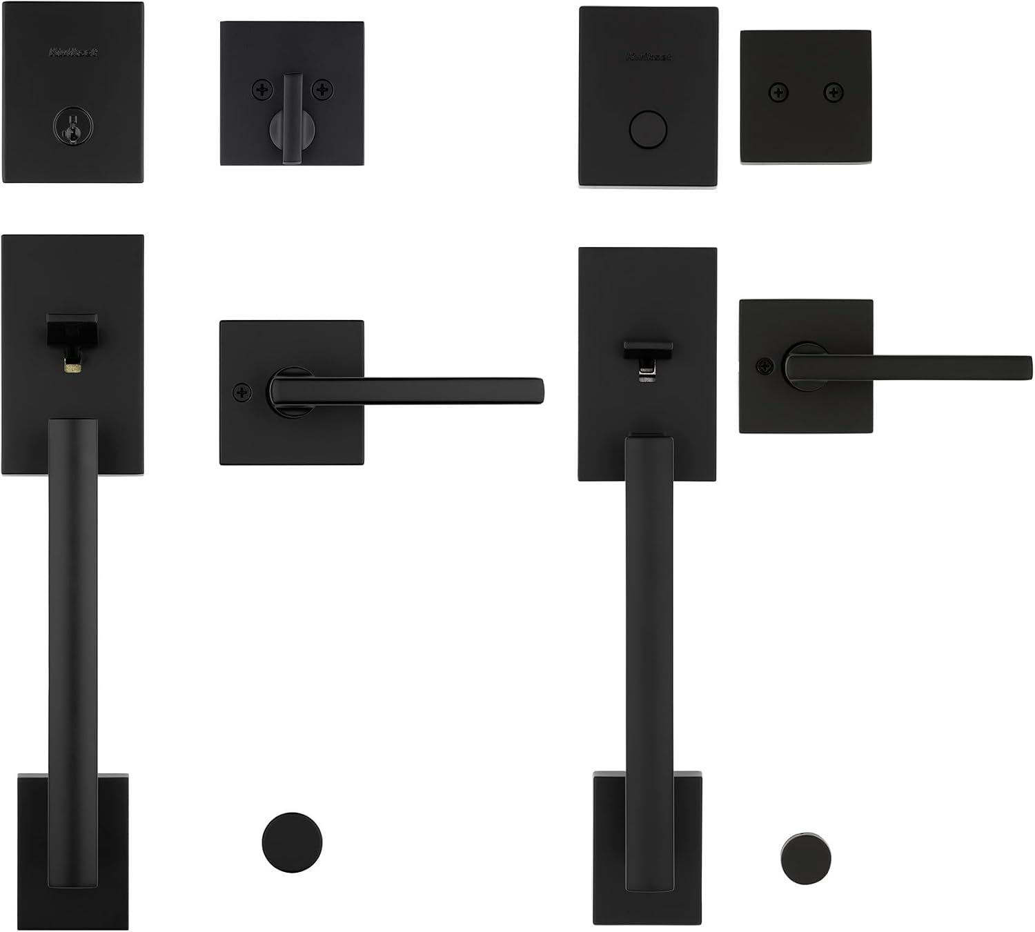 Kwikset San Clemente Front Door Lock Handle and Deadbolt Set, Entry Handleset with Non-Functioning Front Door Lock Handleset, Inactive Deadbolt, Matte Black, Bundle Pack