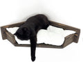 Cat Wall Bed, Wall-Mounted Wooden Corner Cat Bed with Cushion, Easy to Install (Black, Pillow Color Grey)