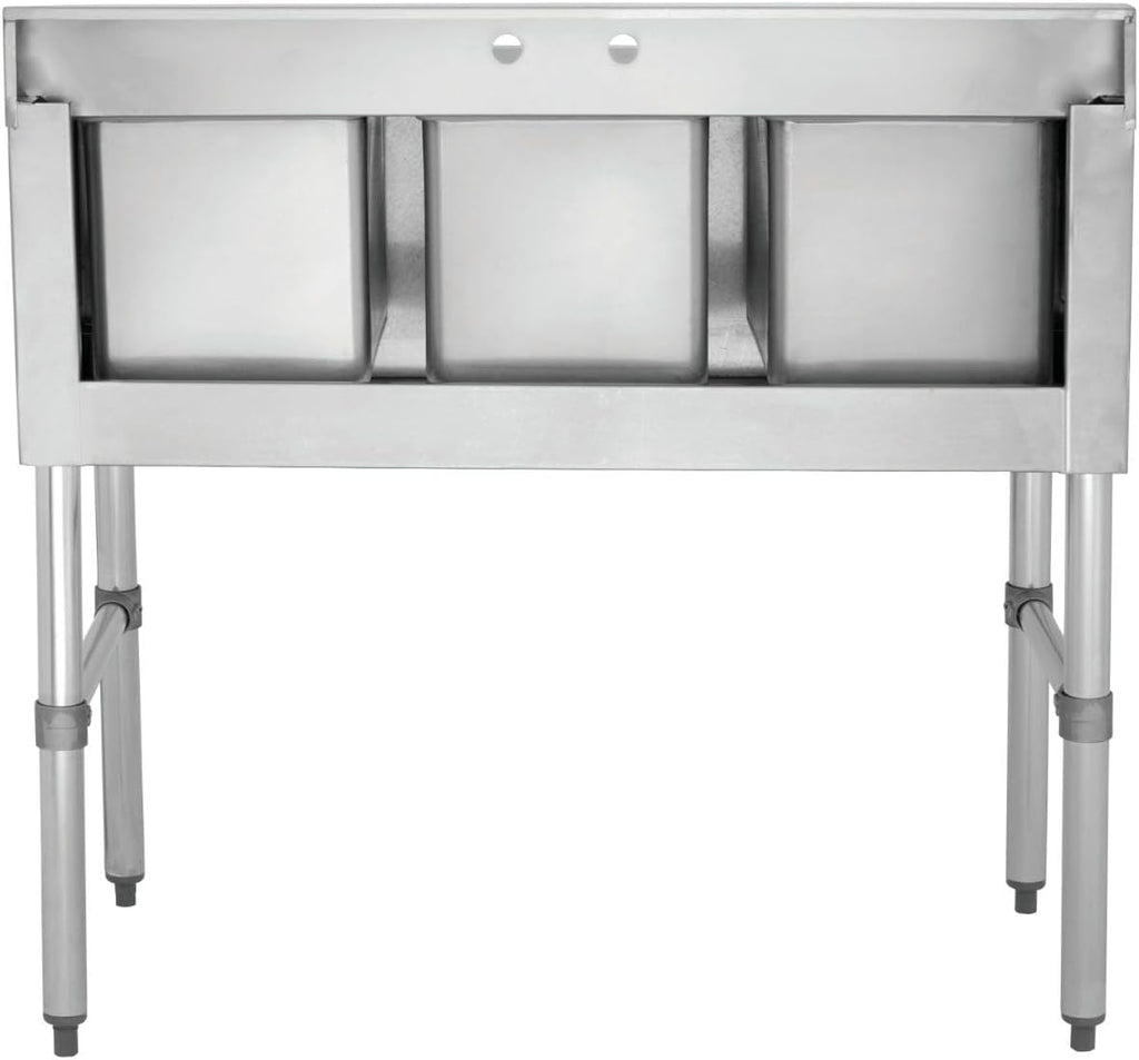 Kratos Commercial Restaurant Sink, 3-Bowl Underbar Compartment Sink with Right Drainboard, 48'x18.75' (29N-035)