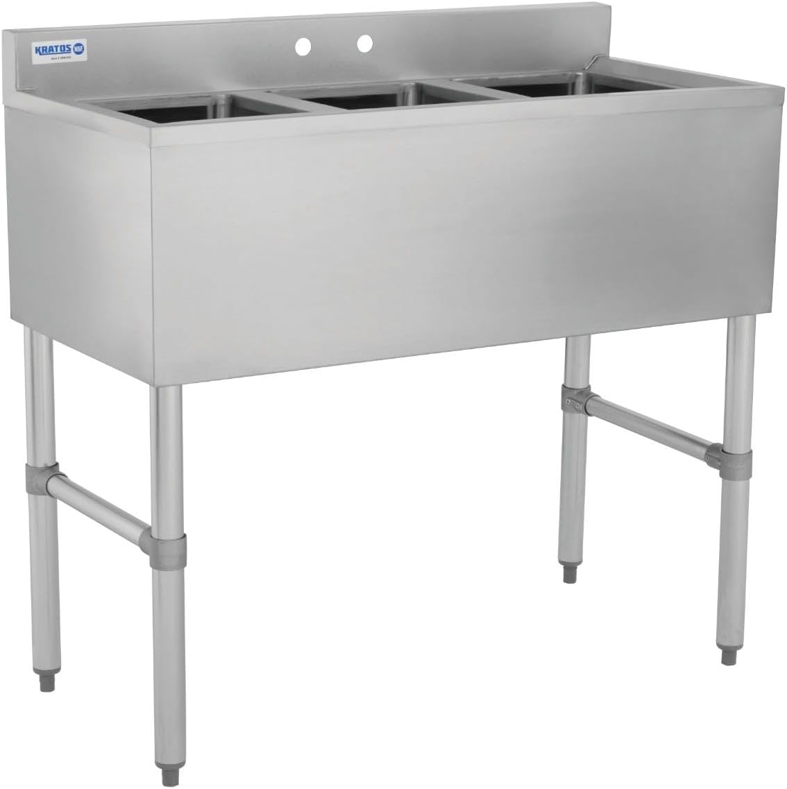 Kratos Commercial Restaurant Sink, 3-Bowl Underbar Compartment Sink with 2 Drainboards, 60'x18.75' (29N-036)