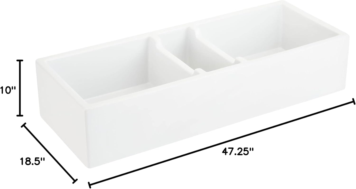 Signature Hardware 480268 Tethra 47' Farmhouse Triple Basin Fireclay Kitchen Sink