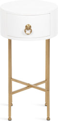 Kate and Laurel Decklyn Decorative Glam Round Side Table; 14 x 14 x 24; White and Gold; Modern Circle Living Room Table with Pull Drawer for Useful Storage