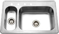 Houzer Legend 33 inch Stainless Steel Topmount 4-hole 80/20 Double Small Left Bowl Kitchen Sink with Strainer - LHD-3322-1