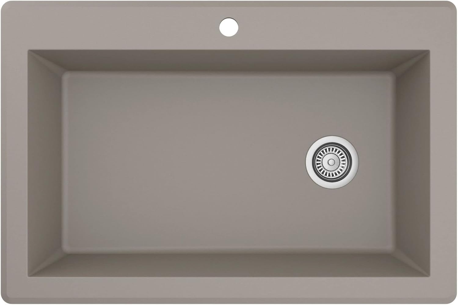Karran QT-670 Drop-In/Top Mount 33' Single Bowl Granite Quartz Composite Kitchen Sink in Concrete, Right Side Drain, Extra Deep 9' Basin, Heat & Scratch Resistant, Sound Dampening