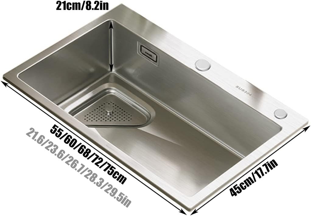 Kitchen Sinks, Handmade Brushed Bar Prep Sink Sus Single Bowl Kitchen Sink with Drain Kit Drop in or Undermount (A-55 * 45 * 21Cm