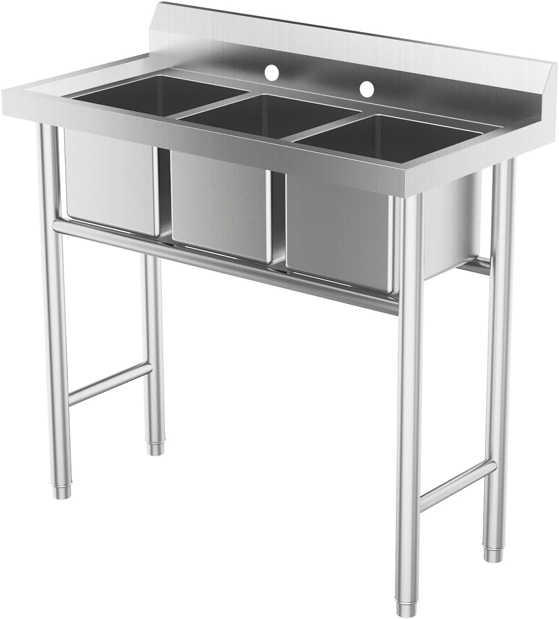 ROVSUN 3-Compartment Commercial Sink, Stainless Steel Utility Tub Sink with Leg, Freestanding Kitchen Sink for Restaurant Laundry Room Garage Outdoor, 39'D x 17.7'W x 40.2'H, Silver