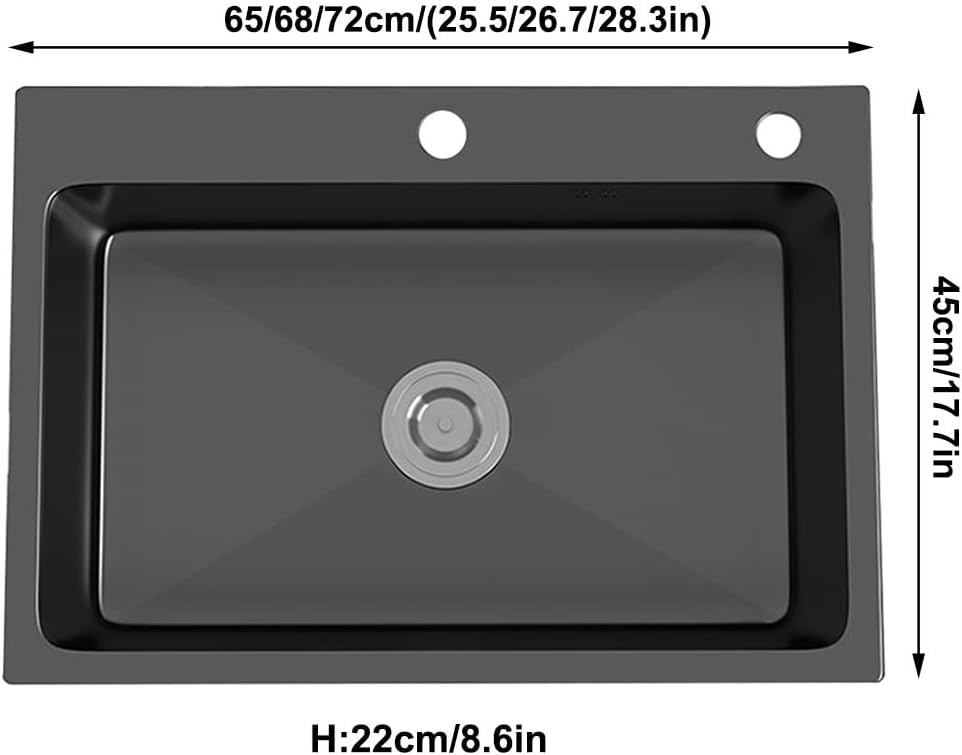 Kitchen Sink Single Bowl Bar Prep Black Nano Stainless Steel RV Sink Wet Bar & Prep Sink with Pull Out Faucet & Drain Top Mount Or Undermount (Color : Black, Size : 68x45x22cm) (Black 65x45x22cm)