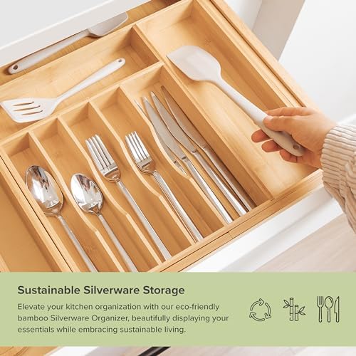 KitchenEdge Premium Silverware, Flatware and Utensil Organizer - Expandable from 16 to 28 In and Adjustable Kitchen Drawer Organizer - Expandable from 16 to 28 In Bundle