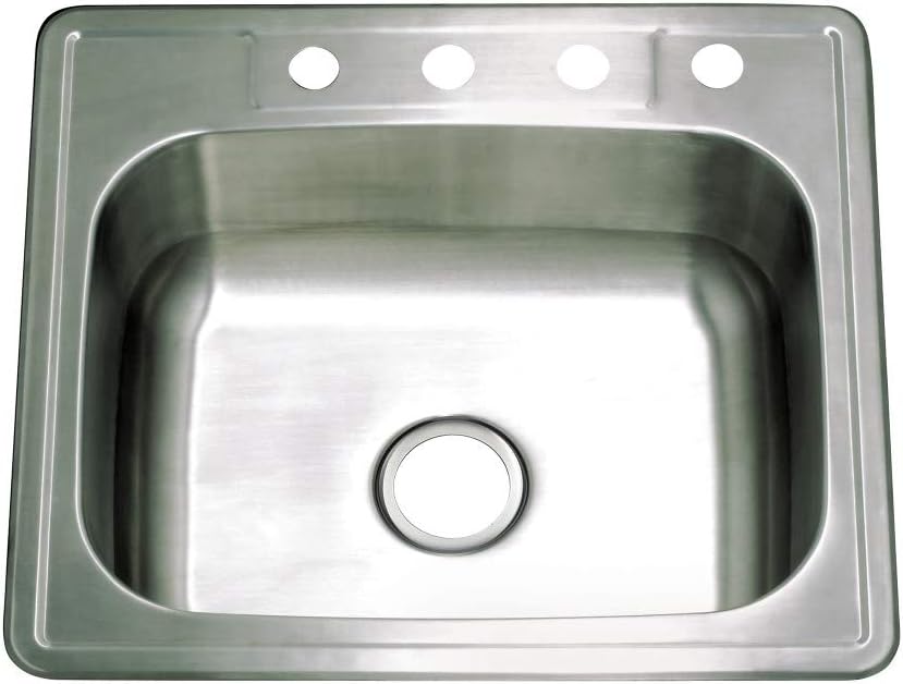 Kingston Brass Gourmetier GKTS25228 Studio Self Rimming Single Bowl Sink, 25-Inch L × 22-Inch W × 8-Inch H, Brushed Stainless Steel