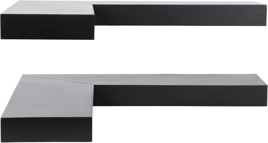 Kate and Laurel Havlock Modern Wood Two-Piece Floating Corner Shelf Set, 26 x 8 x 3, Black, Wooden Corner Shelving with Unique Geometric Shape for Living Room Decor or Entryway Storage