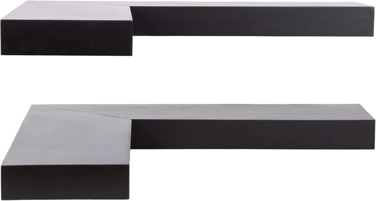 Kate and Laurel Havlock Modern Wood Two-Piece Floating Corner Shelf Set, 26 x 8 x 3, Black, Wooden Corner Shelving with Unique Geometric Shape for Living Room Decor or Entryway Storage