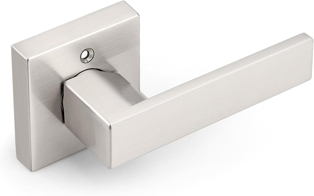 Probrico Interior Half Dummy Non-Turning Door Handles, Brushed Nickel Single Side 10 Pack Square Door Levers(Exposed Screws)