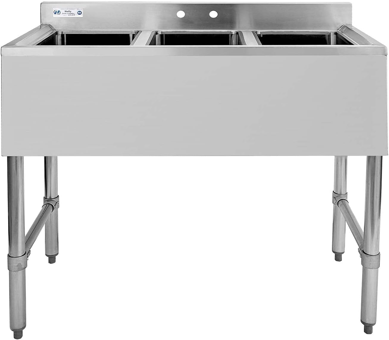 HALLY 3 Compartment Sink of Stainless Steel NSF Commercial Utility Basin with 10' L x 14' W x 10' D Bowl for Bar, Restaurant, Kitchen, Hotel and Home