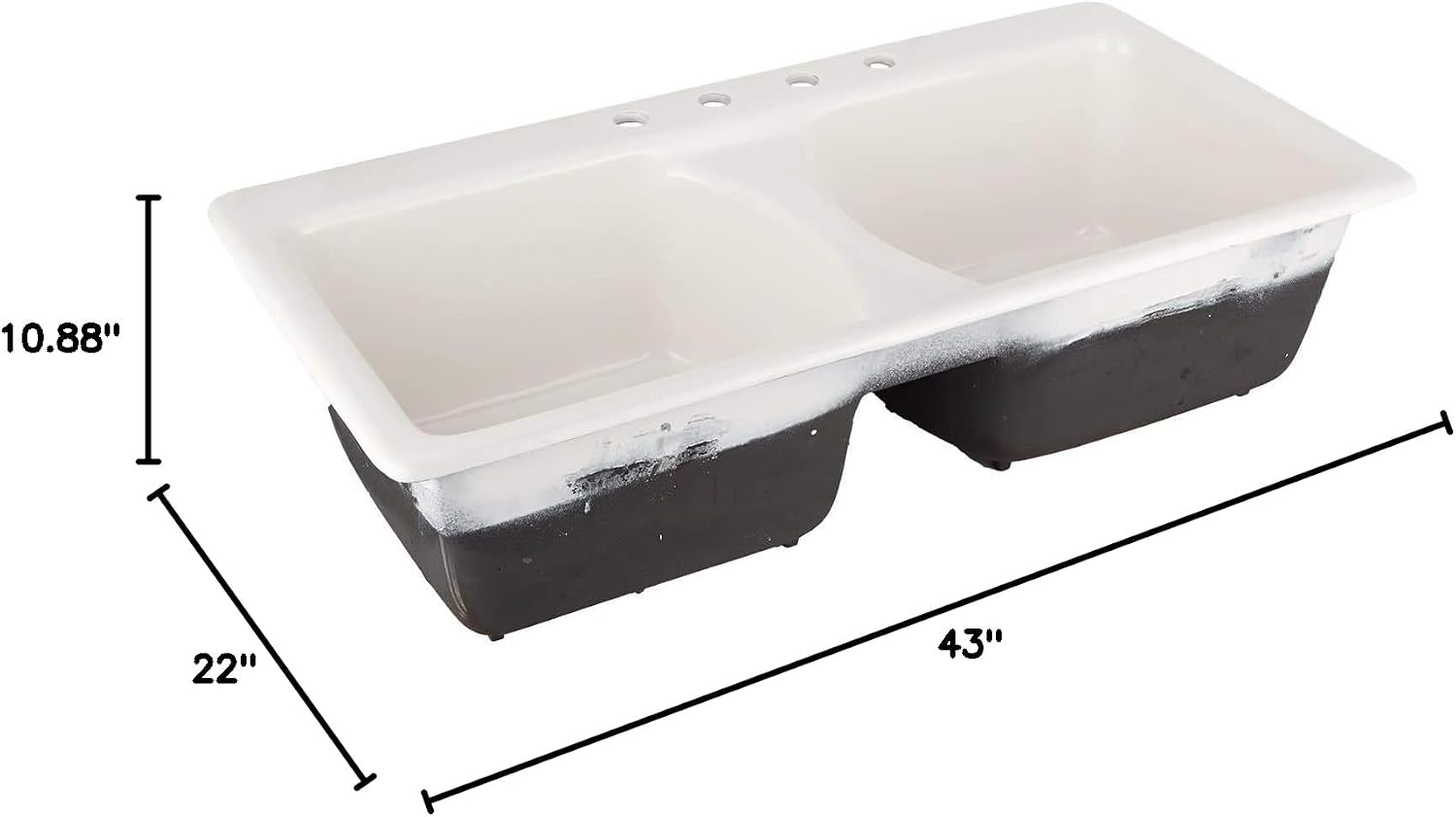 Signature Hardware 424857 Selkirk 43' Drop In Double Basin Cast Iron Kitchen Sink with 4 Faucet Holes at 8' Centers