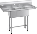 VEVOR 3 Compartment Sink, 18-Gauge 304 Stainless Steel, 10' x 14' x 10' Bowl Size, 3 Bay Commercial Kitchen Prep & Utility Sink with 2 Drainboards and Backsplash for Restaurant, Food Truck & Home Use