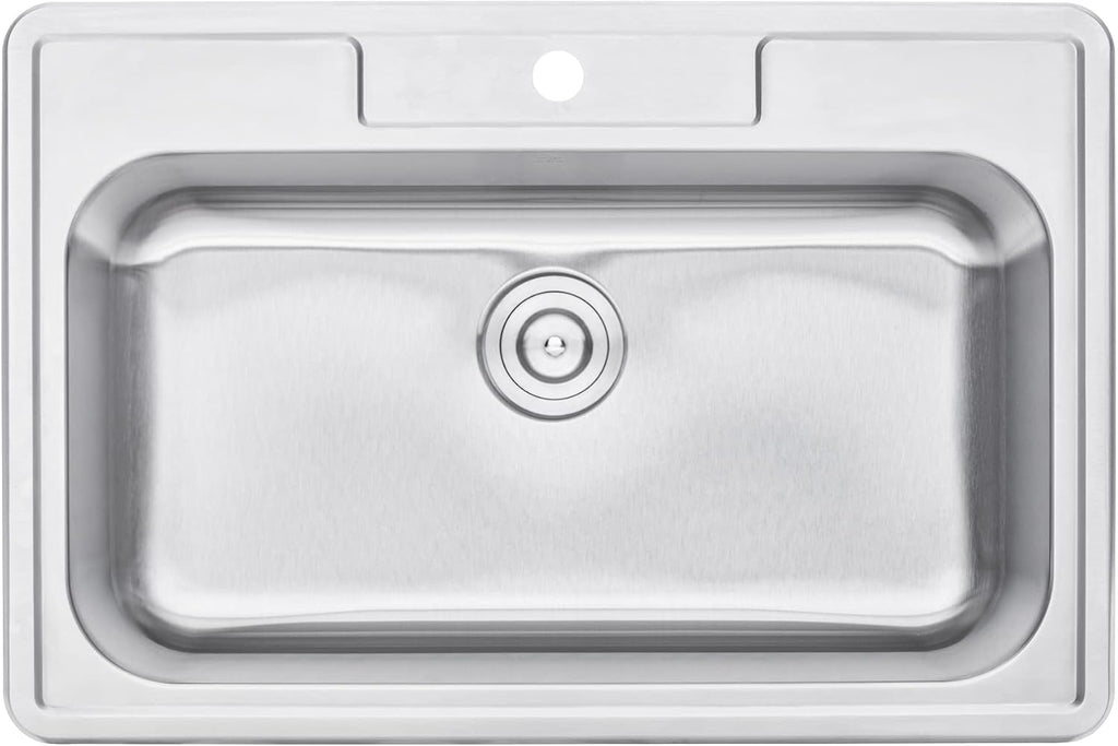 CozyBlock 33 x 22 x 9 Inch Top-mount/Drop-in Stainless Steel Single Bowl Kitchen Sink with Strainer and Protective Bottom Grid - 18 Gauge Stainless Steel-1 Faucet Hole