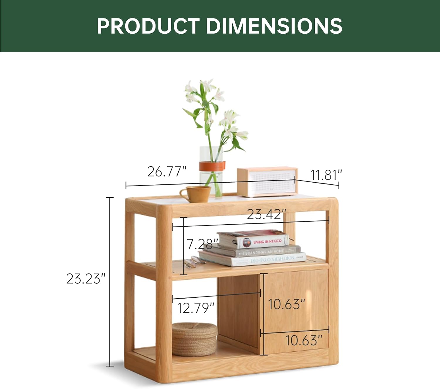 100% Solid Wood Side Table with Storage, Narrow End Table with 2 Drawers, Slim Nightstand and Small Bedside Table with Wheels for Living Room Kitchen Bedroom(Natural, 15.75' D x 26.77' W x 21.65' H)