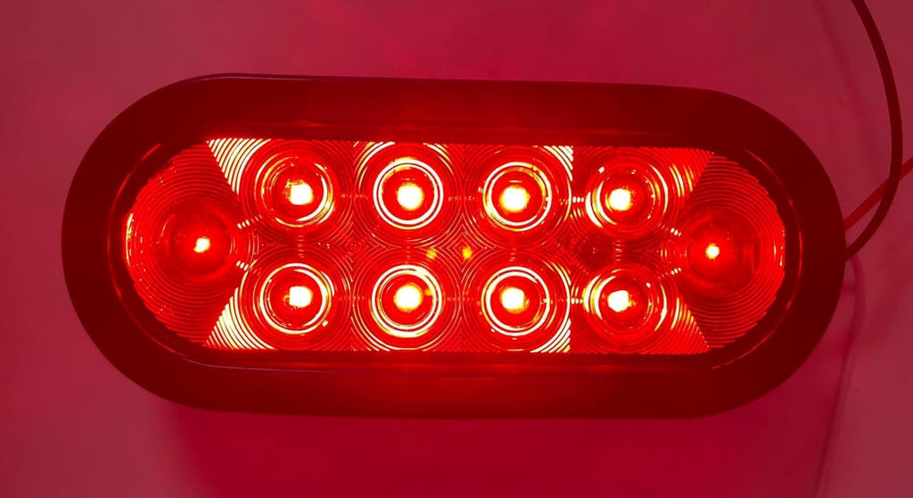All Star Truck Parts 10X Red 6' Oval 10 LED Trailer Stop Turn Tail Light Kit DOT Certified + Grommets & Plugs IP67 Waterproof Parking Signal Headache Rack Backrack Truck Trailer 12V Reflective Lens
