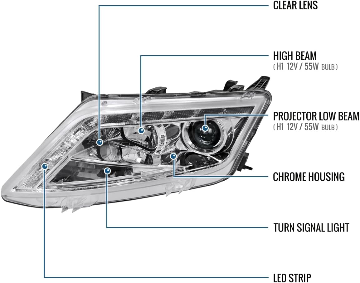 Ronnin - Fits 2010-2012 Ford Fusion Upgraded Replacement LED Running Light Projector Headlights Assembly Pair | Chrome