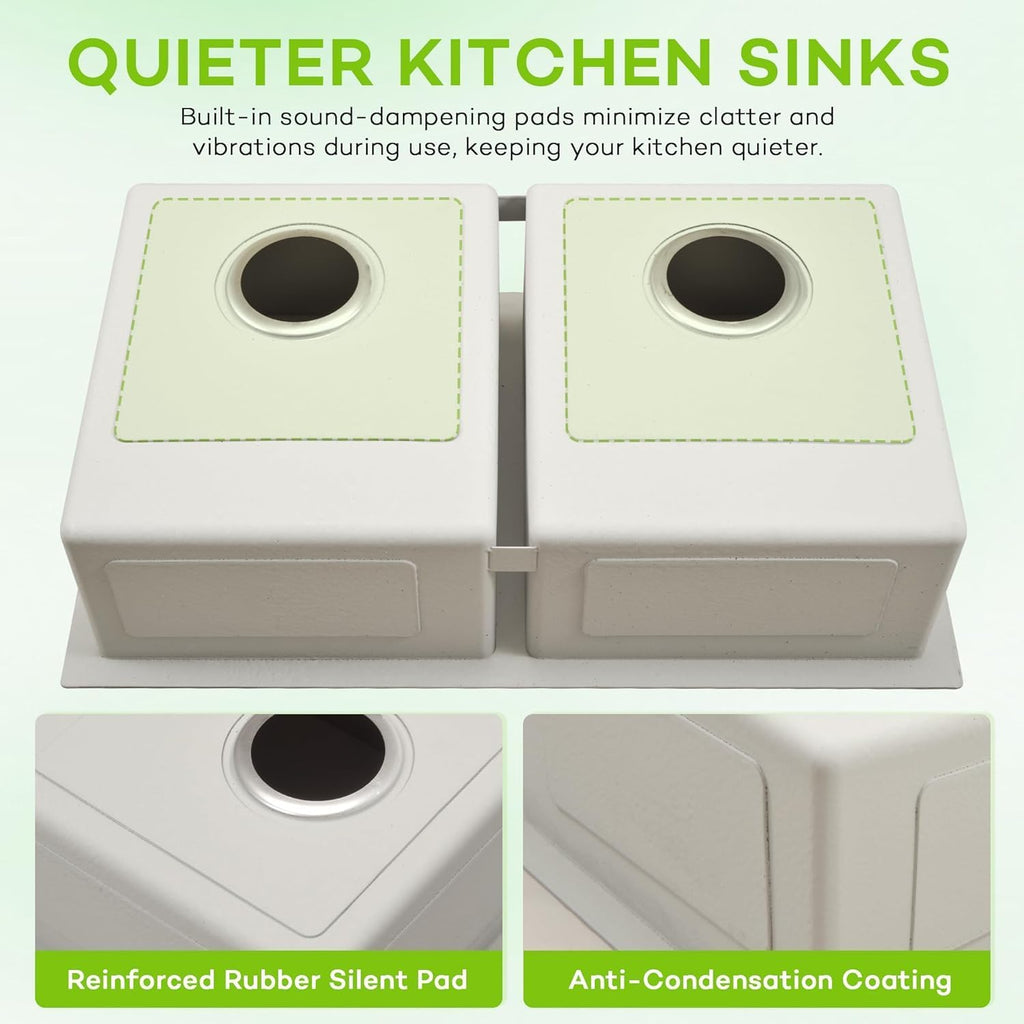Kitsitchen Undermount Kitchen Sink,16 Gauge 304S Stainless Steel Double Kitchen Sink with Drain Strainers & Grids, 31' x 18' x 9' Large and Deep Handmade Kitchen Sinks,50/50 Double Bowl Design