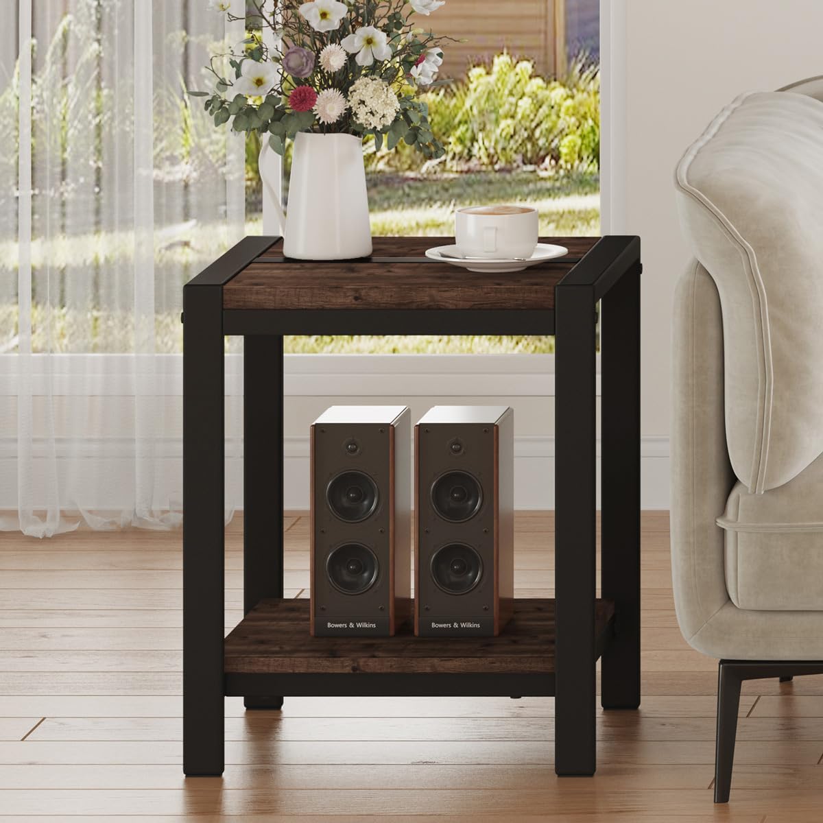 BON AUGURE End Table Set of 2, Small Side Table for Living Room, Night Stand, Bedside Tables with 2-Tier Storage Shelves for Bedroom, Small Spaces (Rustic Oak)