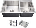 31' x 18' Silver Double Bowl Kitchen Sink, Drop-in/Topmount Overmount Kitchen Sinks with 304 Nano-Coated and Drainage Pipes & Fruit Basket