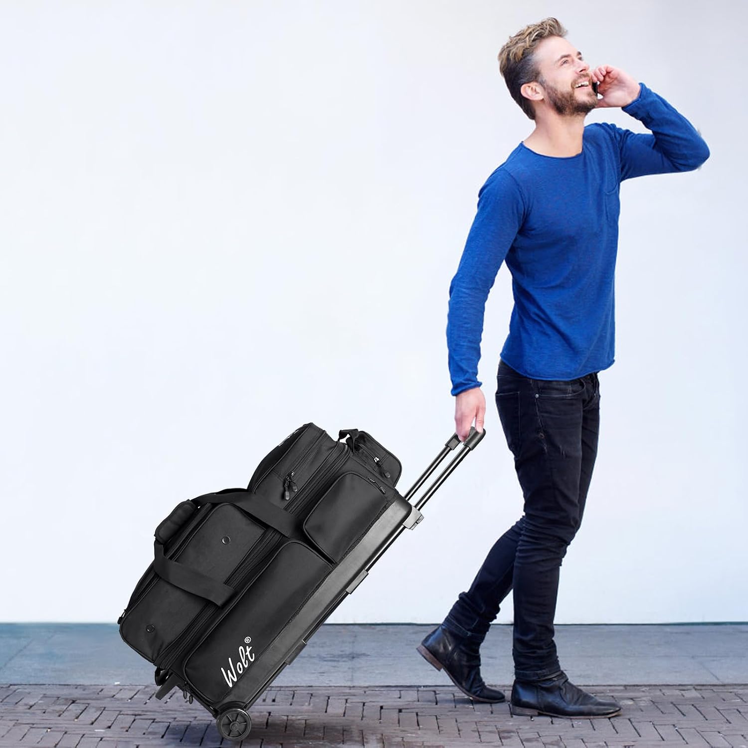 WOLT 3 Ball Bowling Bags with Wheels,Bowling Ball Bag 3 Ball Roller with Separate Shoe Compartment and Accessory Pocket, Retractable Handle Extends to 38''