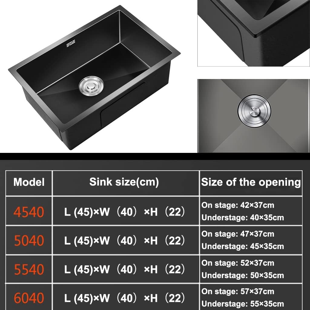 Kitchen Sink. Black Single Bowl 304 Stainless Steel RV Sink with Drain Pipe Top Mount Or Bar Sink Or Outdoor Sink (Black 50x40x22cm)
