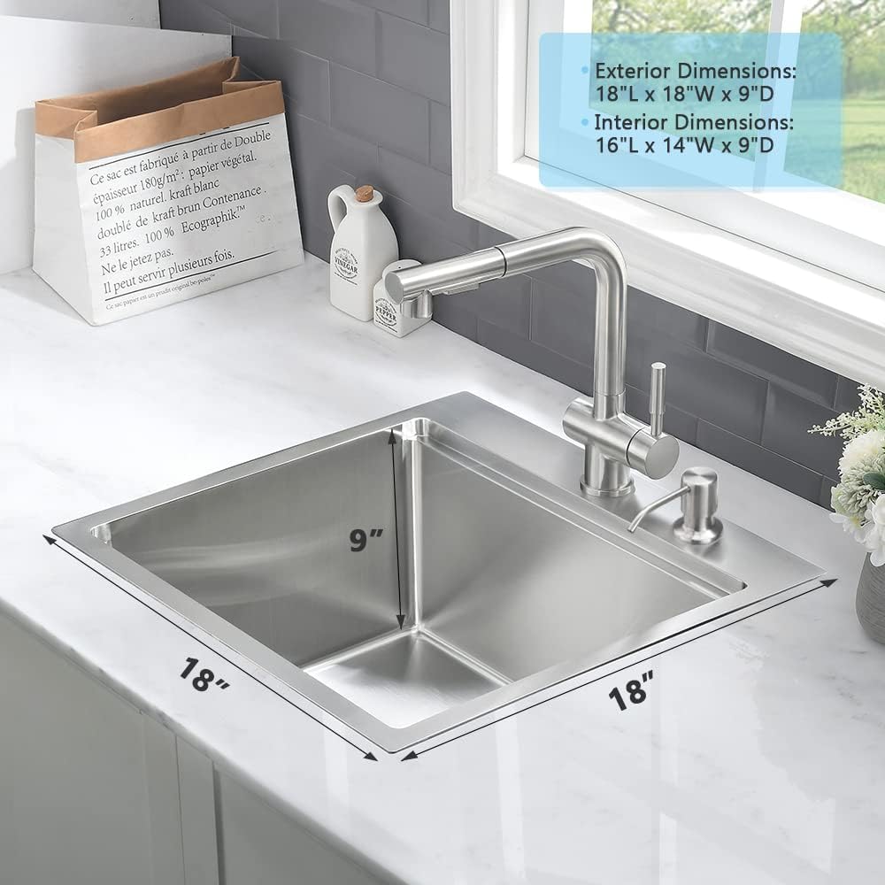 Bar Sink Drop In-VASOYO-18x18 Inch Small Kitchen Sink Drop In Rv Sinks 16 Gauge Stainless Steel Small Wet Bar Sinks Deep Single Bowl Outdoor Basin with Cutting Board