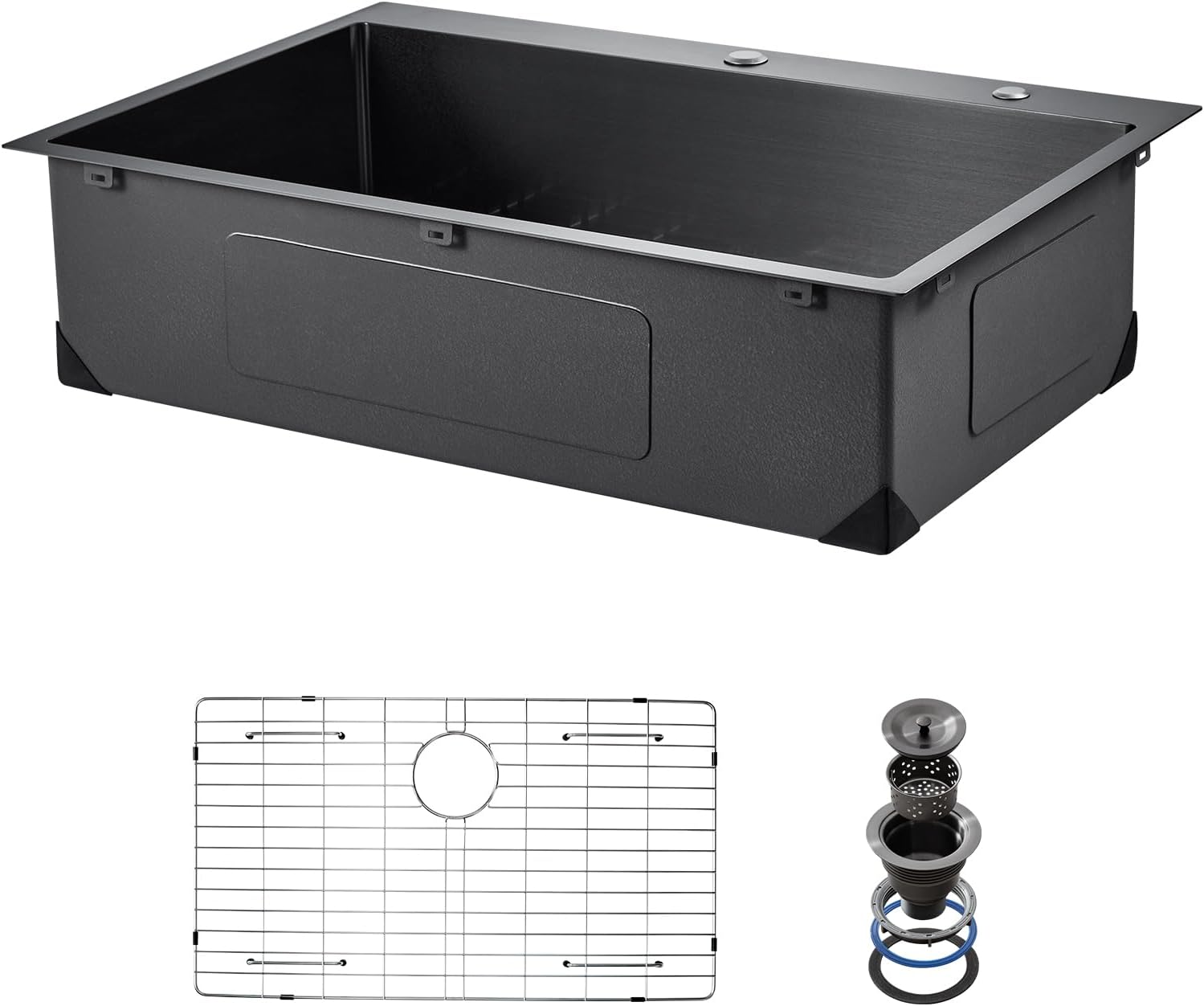 VEVOR 33 inch Kitchen Sink Workstation, 304 Stainless Steel Top Mount Sinks, Drop-In Single Bowl Farmhouse Basin with Accessories, Household Dishwasher Sinks for RV, Prep Kitchen, and Bar (Black)