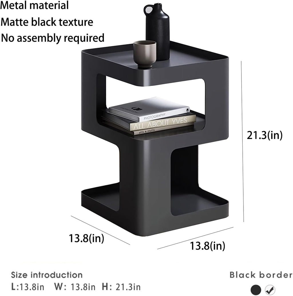 Modern Metal Side Table with Storage,Small End Table for Sofa & Couch,3-Tier Compact Nightstand for Small Spaces,Black Bedside Tables for Living Room & Bedroom,No Assembly Required