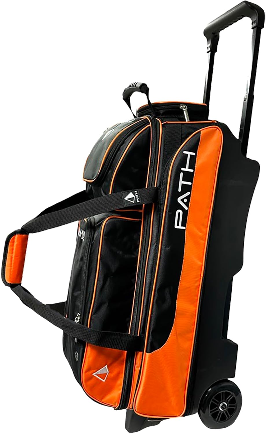 Pyramid Path Triple Premium Deluxe Roller Bowling Bag With Extra Large Separate Shoe Compartment (Up To US Mens Size 16) and 5 Accessory Pockets, 5' Wheels, Retractable Locking Handle - Extends to 42'