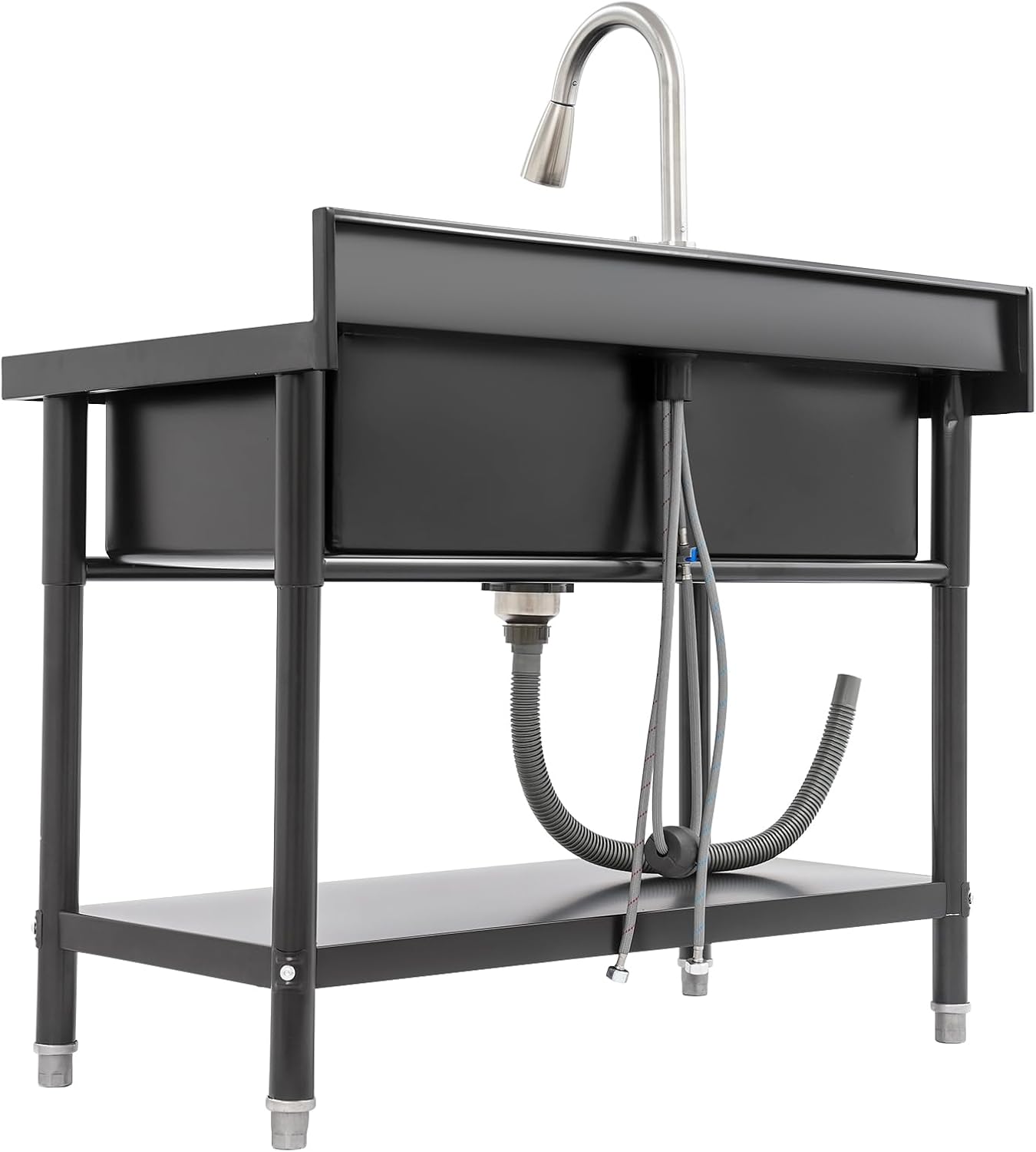 Stainless Steel Utility Sink, 33.46 * 18.11 * 9.84in Commercial Single Bowl Bar Sink Laundry Tub Culinary Sinks Freestanding Workstation Sinks with Pull-out Faucet for Restaurants Canteens kitchens