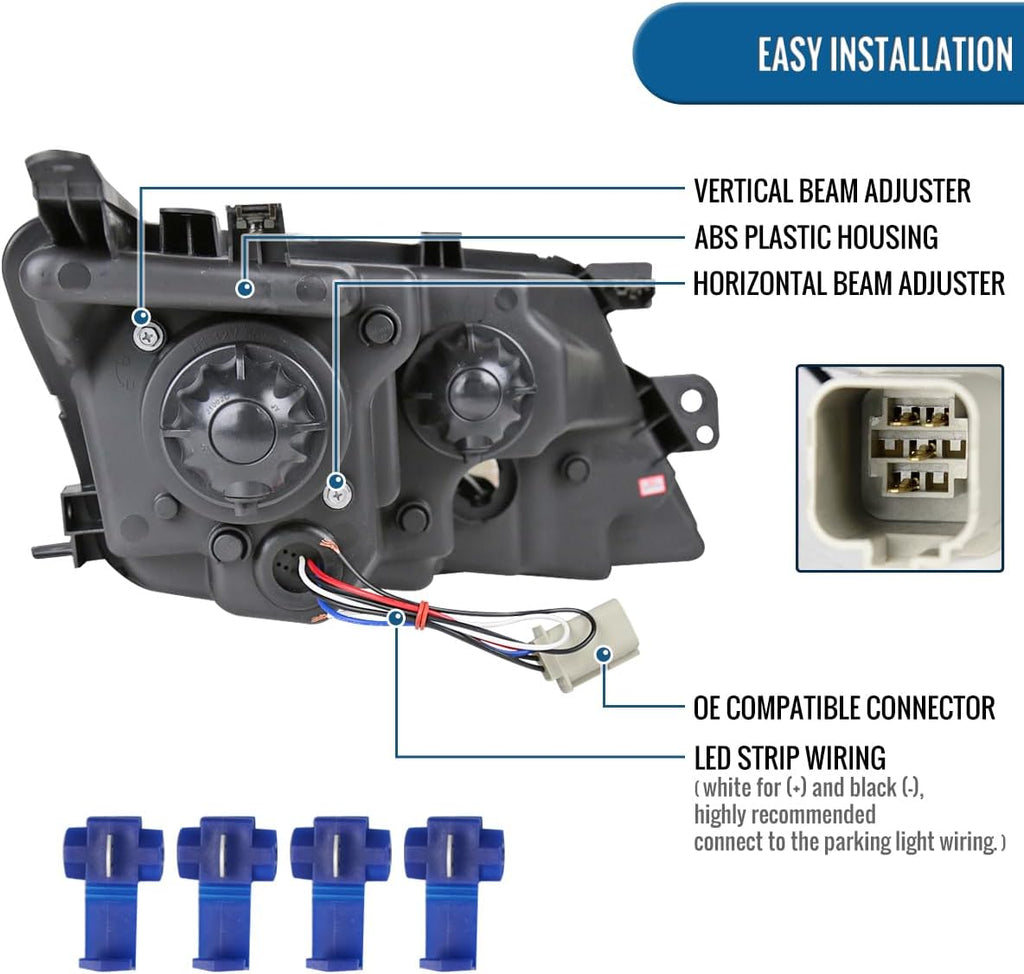 Ronnin - Fits 2010-2012 Ford Fusion Upgraded Replacement LED Running Light Projector Headlights Assembly Pair | Chrome