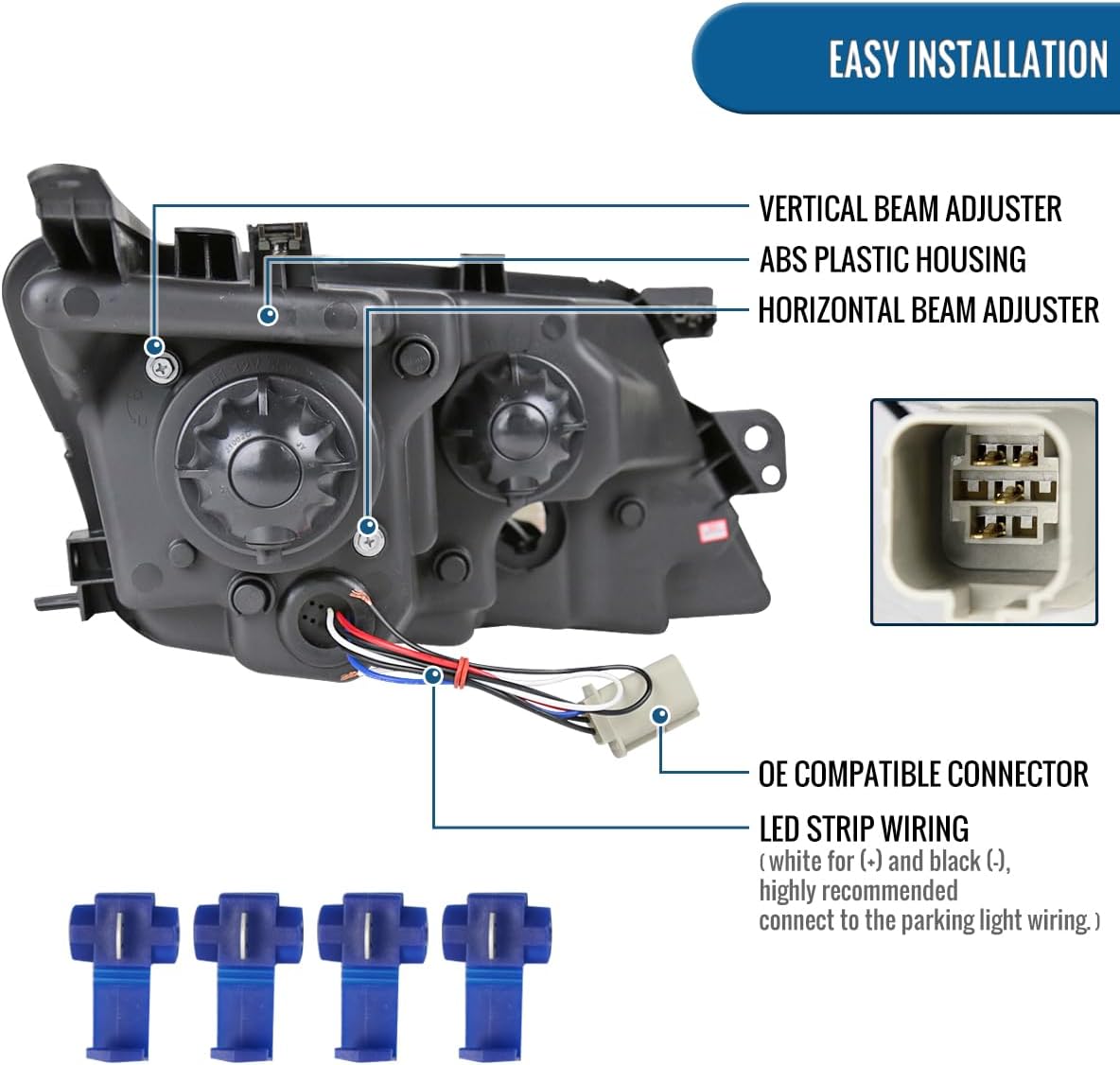 Ronnin - Fits 2010-2012 Ford Fusion Upgraded Replacement LED Running Light Projector Headlights Assembly Pair | Chrome